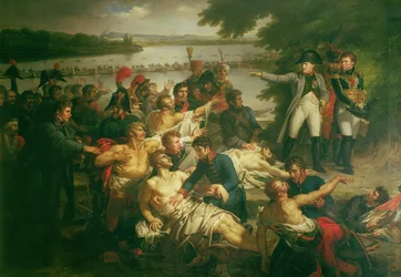 Terugkeer van Napoleon (1769-1821) naar het eiland Lobau na de slag bij Essling, 23 mei 1809, 1812